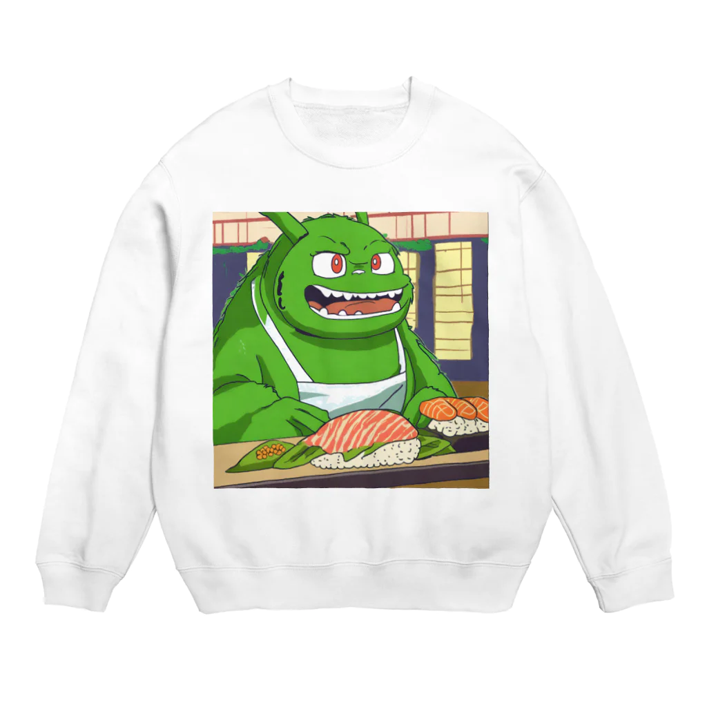 Kyun_uranaiの寿司職人を目指す緑の妖怪 Crew Neck Sweatshirt