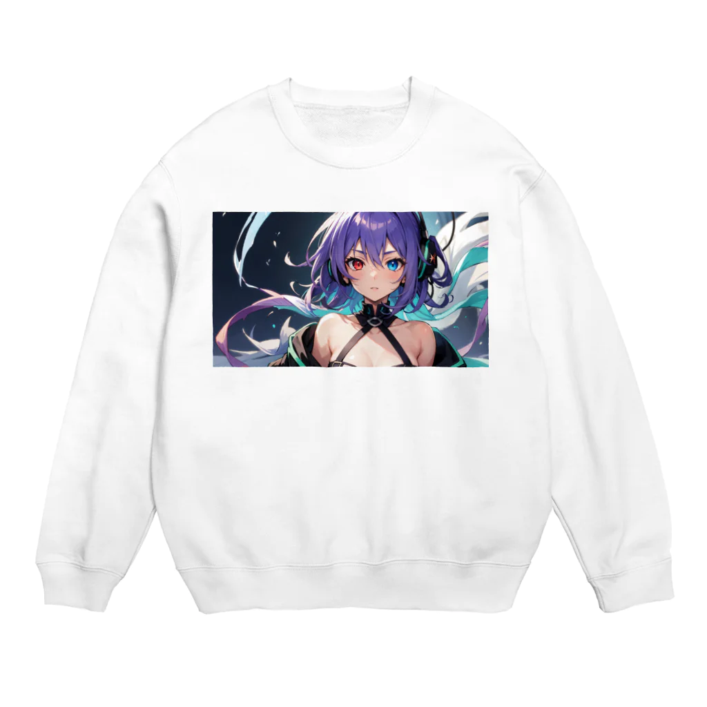 pukurou2096の紫髪のオッドアイ美少女 Crew Neck Sweatshirt