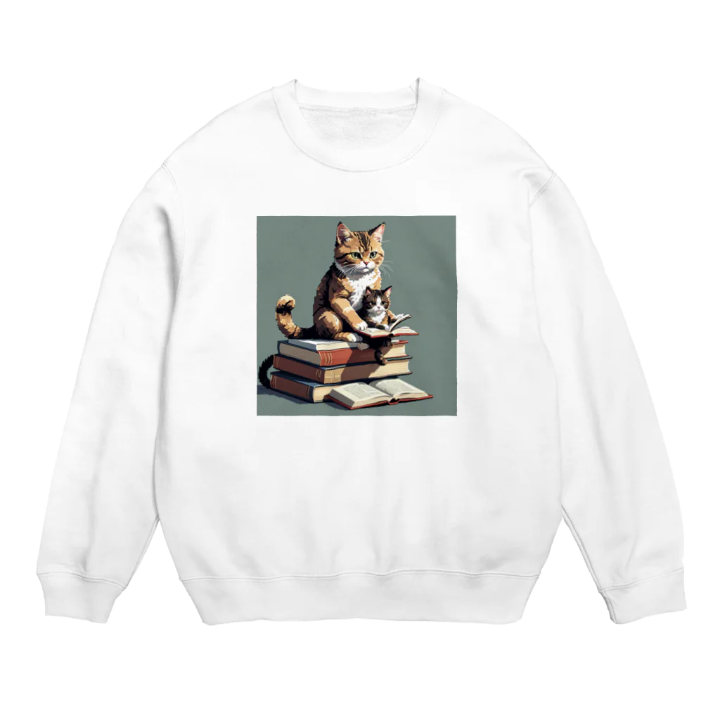 三毛猫shopの本を読む猫 Crew Neck Sweatshirt