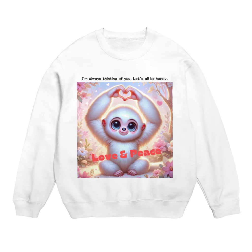 dreamy-designのLOVE&PEACE　シロテナガザルくん Crew Neck Sweatshirt