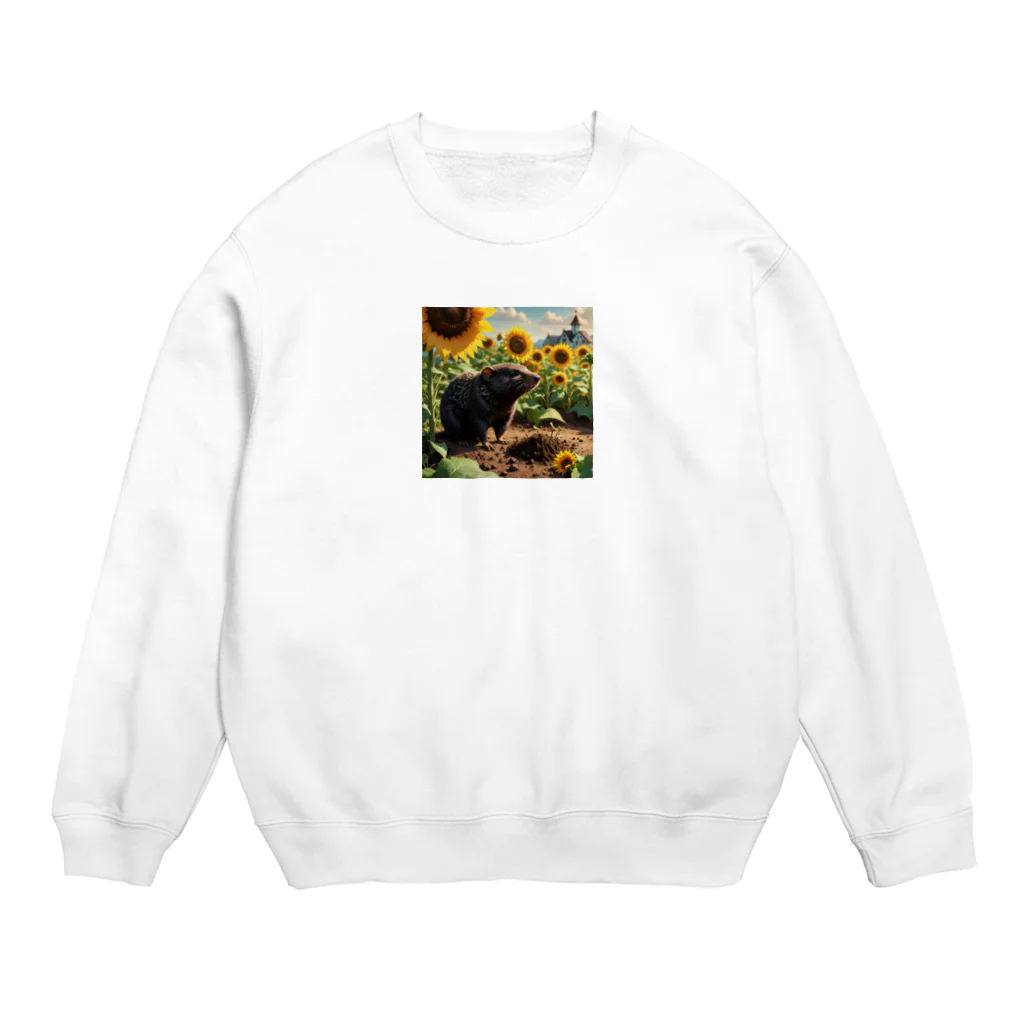 Sunbathingのヒマワリの根元で食事をするモグラ Crew Neck Sweatshirt