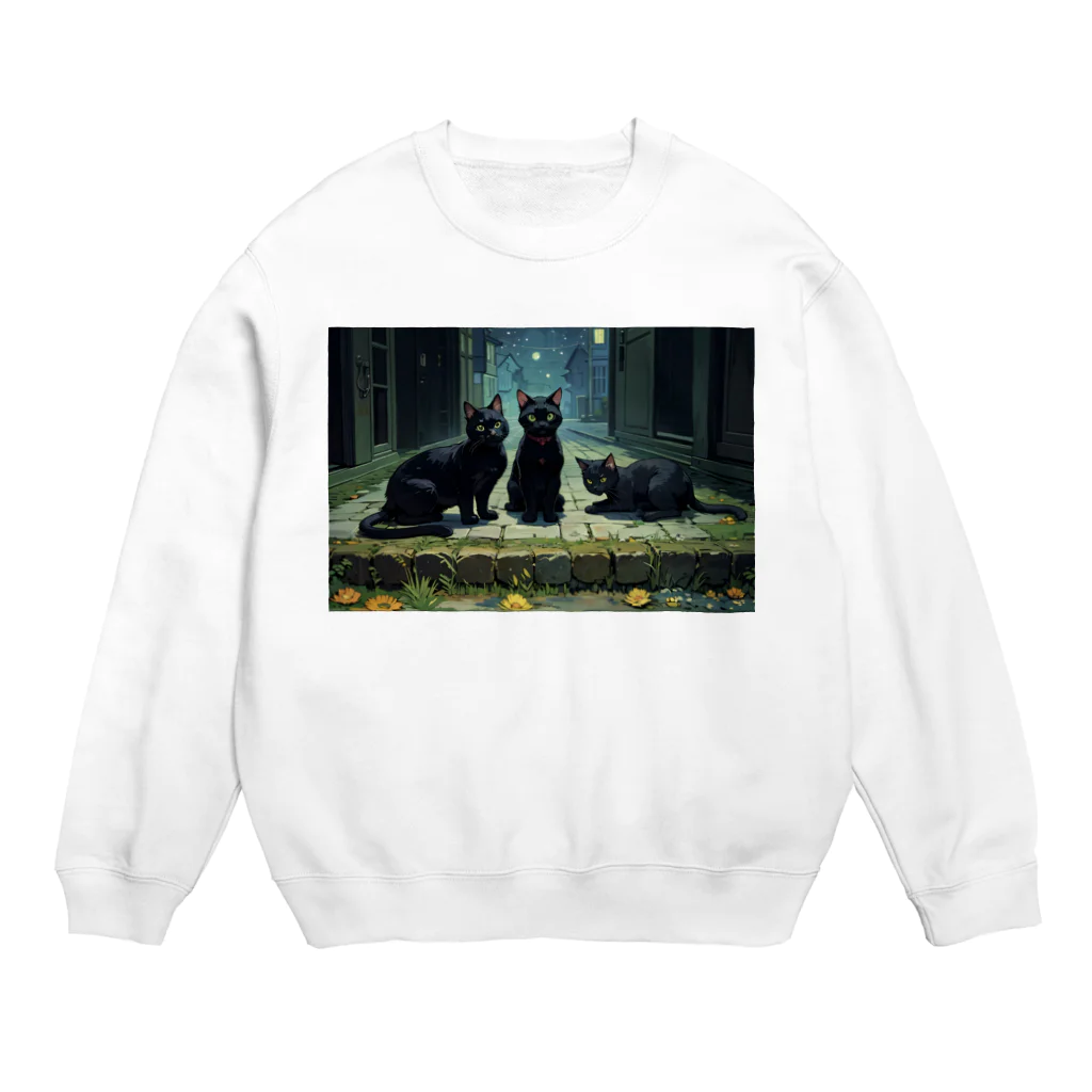 おかづあいのねこちゅうしんの黒の三頭政治 Crew Neck Sweatshirt