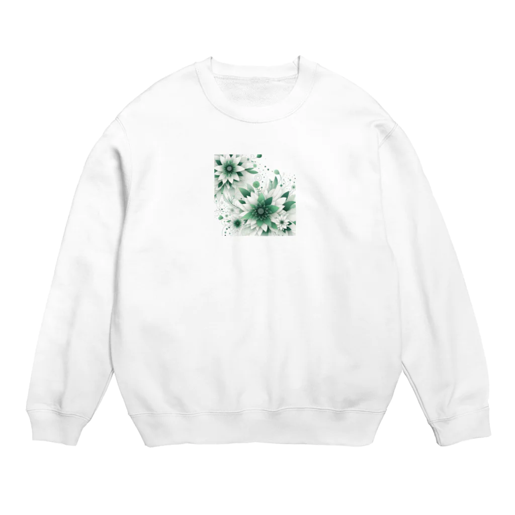 アミュペンの数学的なデザインを持つ緑と白の花 Crew Neck Sweatshirt