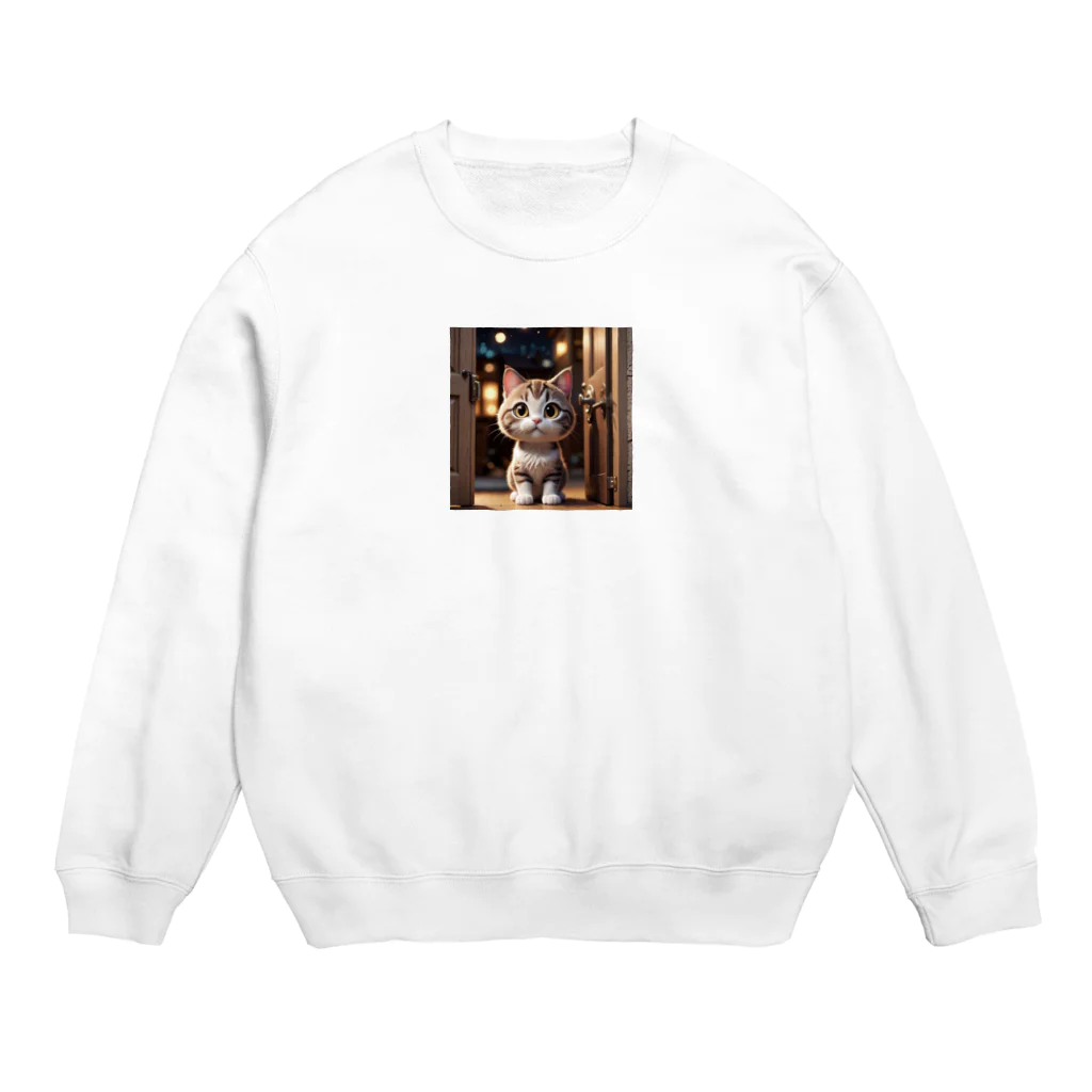 asnaynのドアを開ける猫ちゃん Crew Neck Sweatshirt