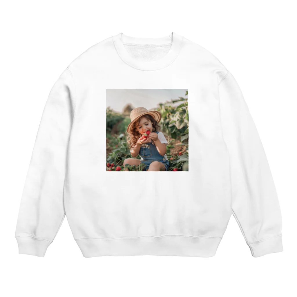 AQUAMETAVERSEの苺狩りで口にほうばんでいる女の子　ラフルール　1859 Crew Neck Sweatshirt