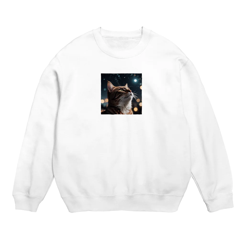 AI Design Labの星を見る猫 Crew Neck Sweatshirt