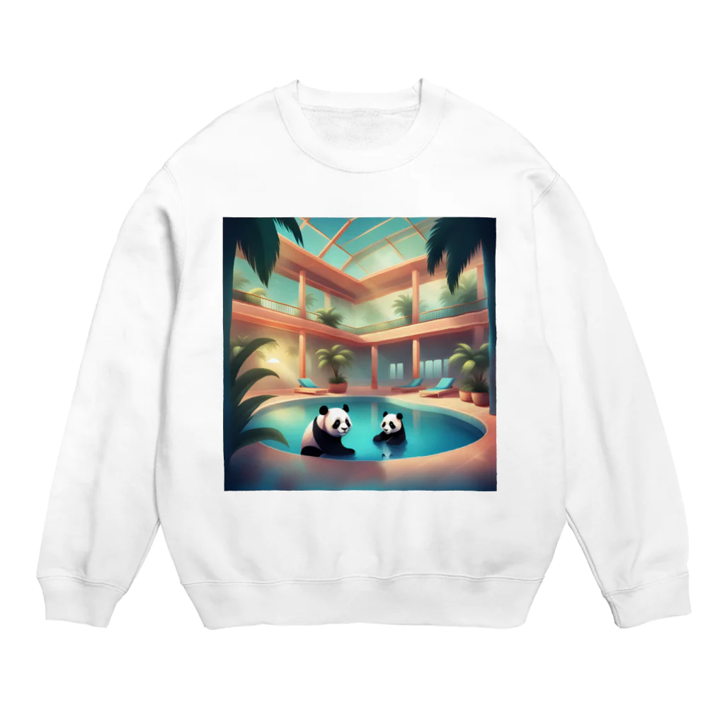 pandownloadの室内プールで遊ぶパンダ Crew Neck Sweatshirt