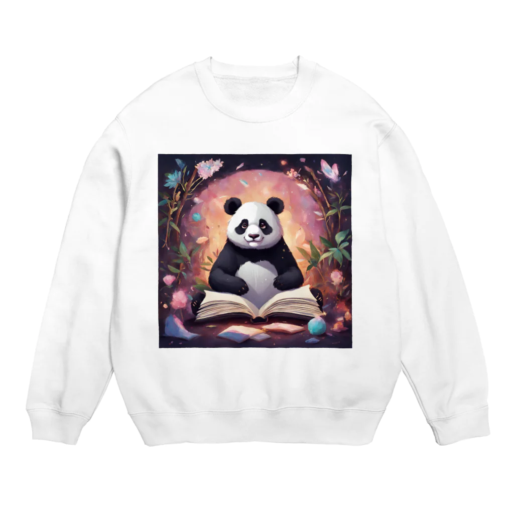 pandownloadの魔法の本を読むパンダ Crew Neck Sweatshirt