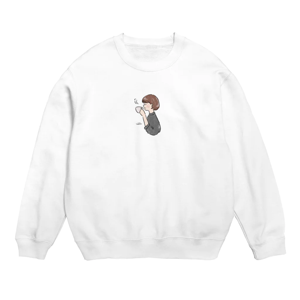 Sakikoのほっとひと息つく女の子　グレー Crew Neck Sweatshirt