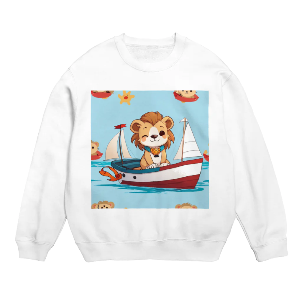 ganeshaのおもちゃのヨットに乗ってかわいいライオンに出会おう Crew Neck Sweatshirt