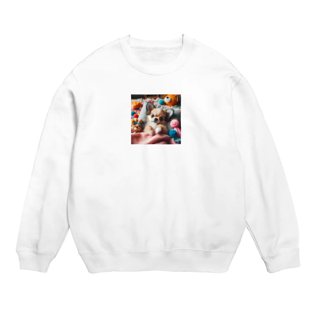 シュシュの部屋のベッドのチワワ （犬、わんちゃん） Crew Neck Sweatshirt