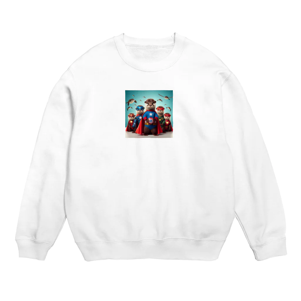 さんちゃんズの可愛いカワウソのスーパーヒーロー Crew Neck Sweatshirt