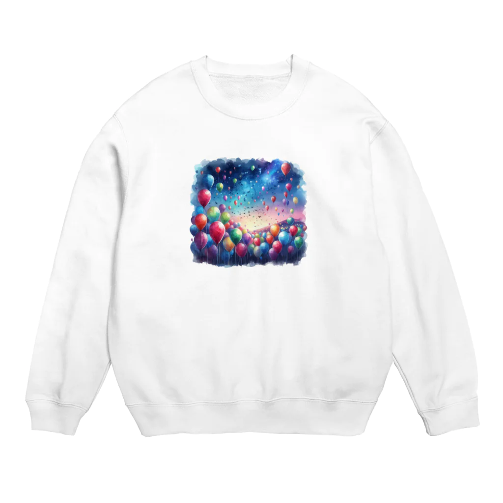 momonekokoのカラフルな風船が浮かぶ風景 Crew Neck Sweatshirt