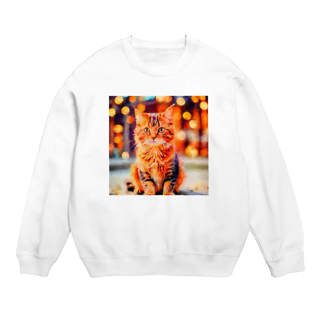 猫好きの谷の猫の水彩画/キジトラねこのイラスト/ブラウンタビーネコ Crew Neck Sweatshirt