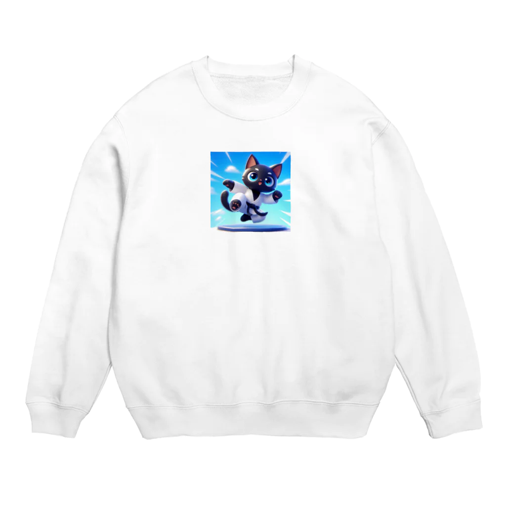 キュート＆クールのハイキック空手家クロネコ君 Crew Neck Sweatshirt