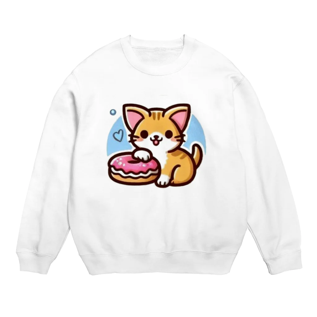 ニャンHouseのおやつをGetしてご満悦なニャンコ Crew Neck Sweatshirt