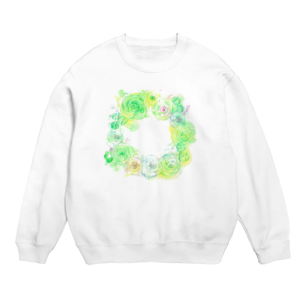 おひるねのゆめ-nats:u:mi-の葉車-ラナンキュラスのリース- Crew Neck Sweatshirt