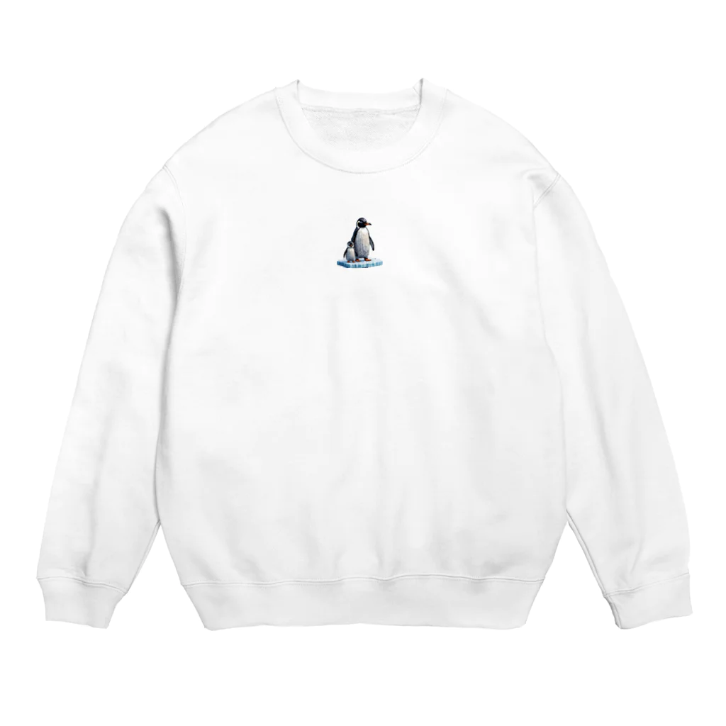 アニマルアートのペンギンの親子 Crew Neck Sweatshirt