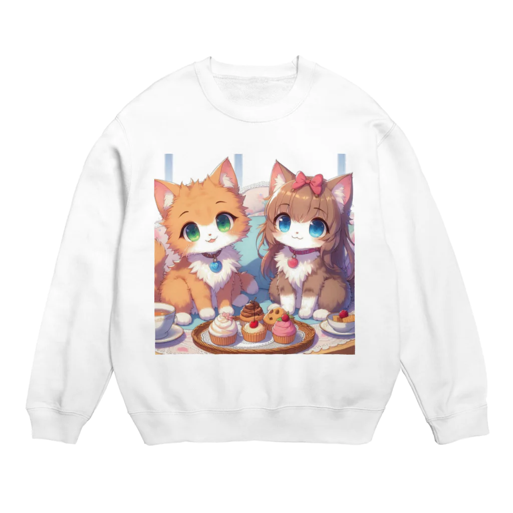 ウツボちゃんの可愛い猫姉妹 Crew Neck Sweatshirt