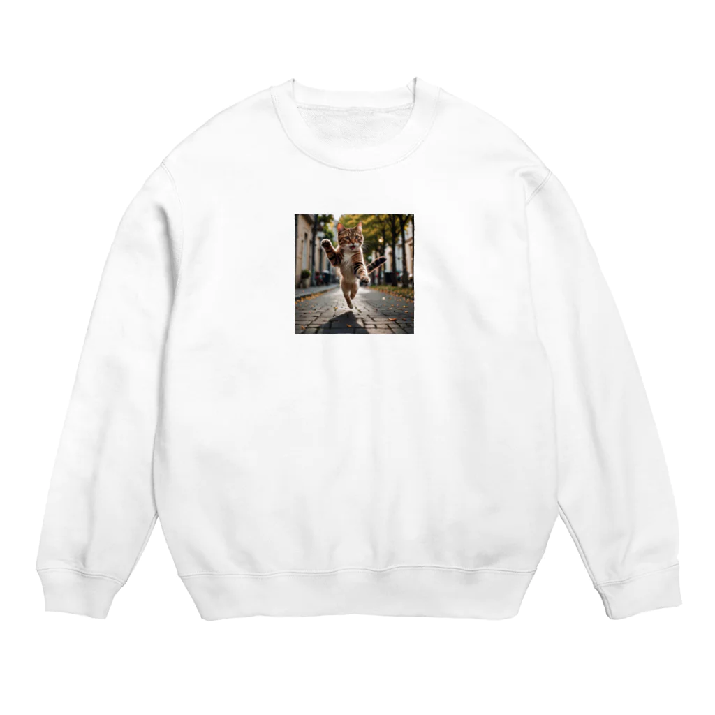 たそがれ！動物村の猫った驚いた Crew Neck Sweatshirt