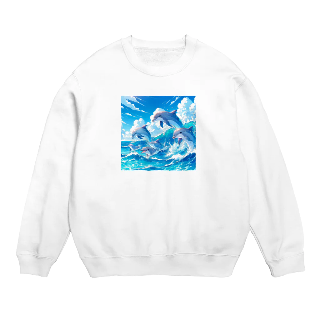 snow-birdの海で遊ぶイルカたちの楽しい風景 Crew Neck Sweatshirt