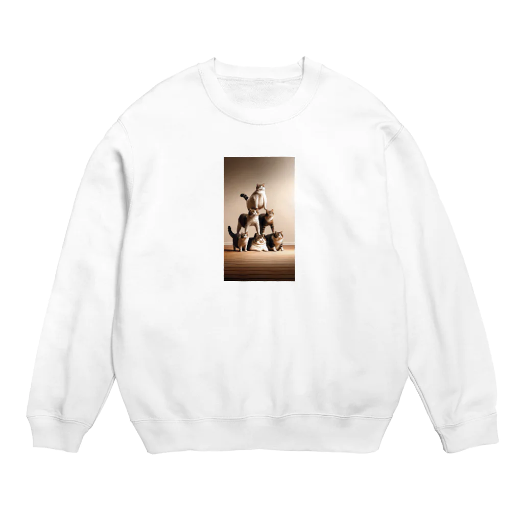 ガラスの貴公子の組体操ネコ Crew Neck Sweatshirt