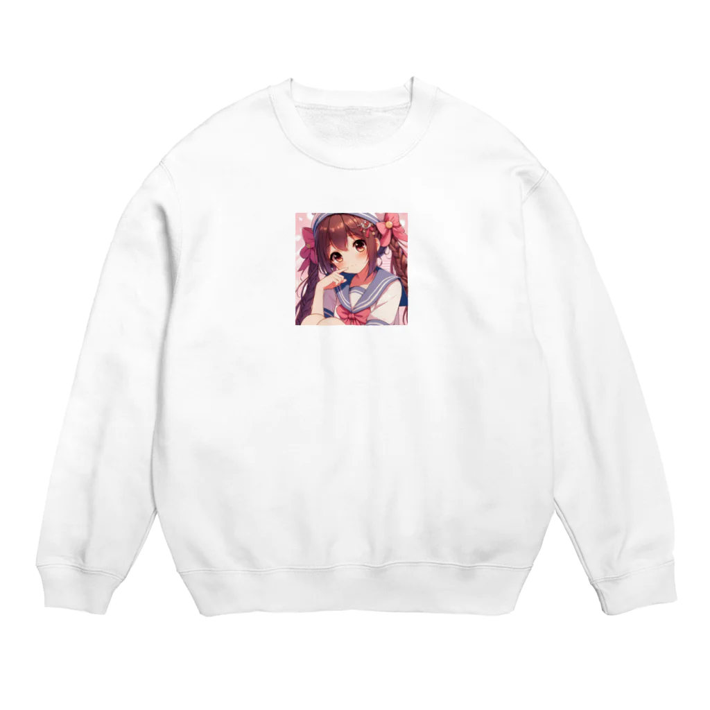 aaammmamのツインテール　おさげ　セーラー服　おんなのこ Crew Neck Sweatshirt