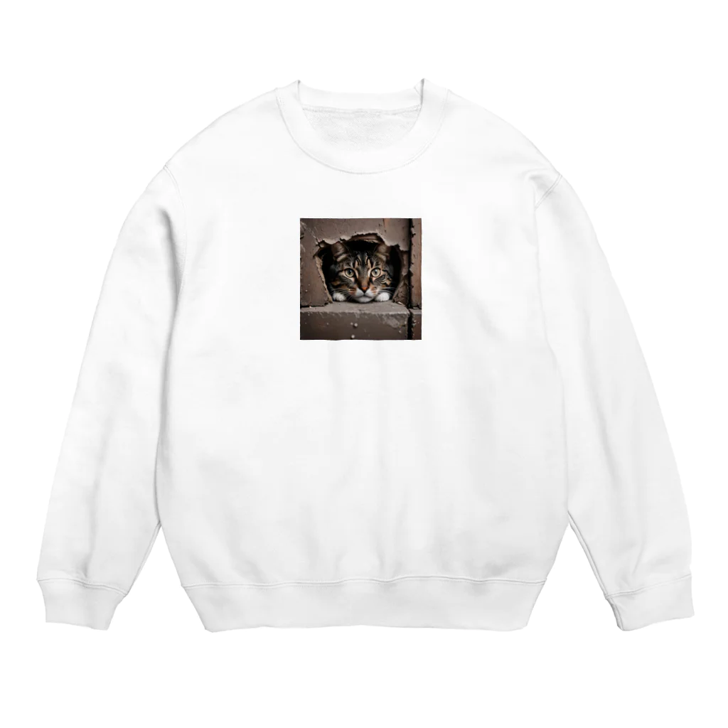 jaguar3の隙間からこんにちは猫 Crew Neck Sweatshirt