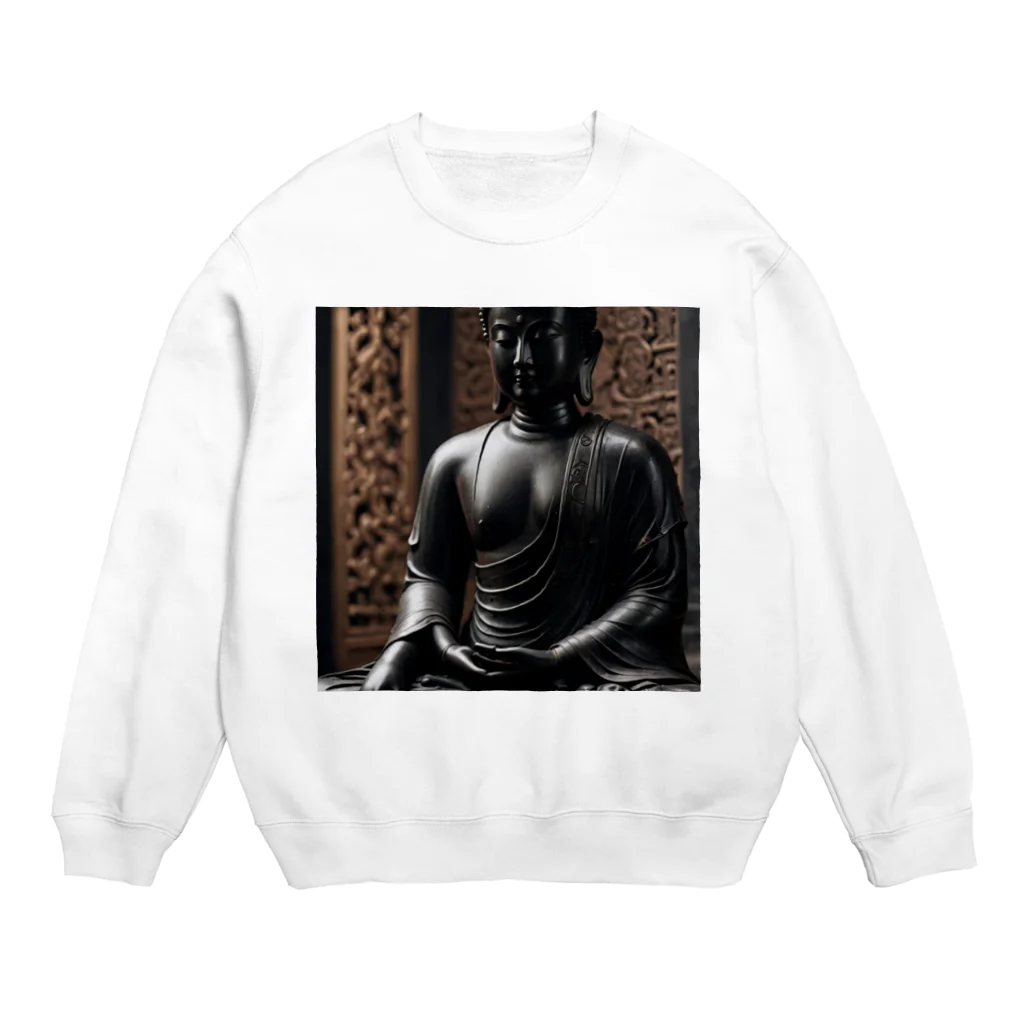 Take-chamaの深みのある漆黒の色合いが美しく輝く厳かな仏像。 Crew Neck Sweatshirt