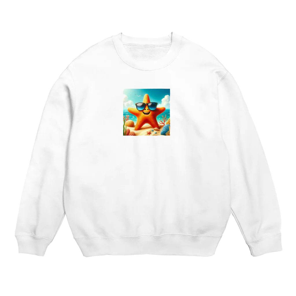 KIglassesのサングラスをかけた笑顔のヒトデ - 海の陽気な仲間！ Crew Neck Sweatshirt