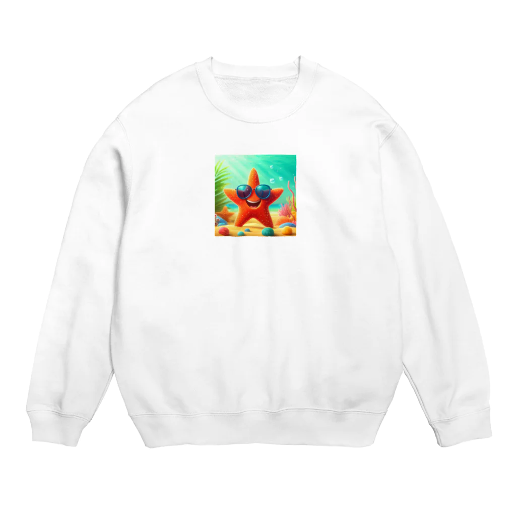 KIglassesのサングラスをかけたハッピーなヒトデ - 海の陽気な仲間！ Crew Neck Sweatshirt