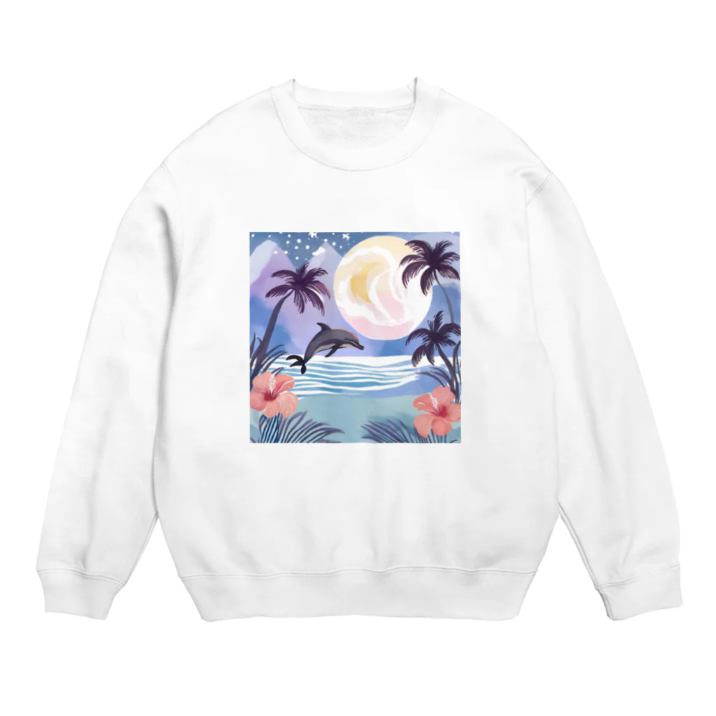 ハワイライフのイルカと満月 Crew Neck Sweatshirt