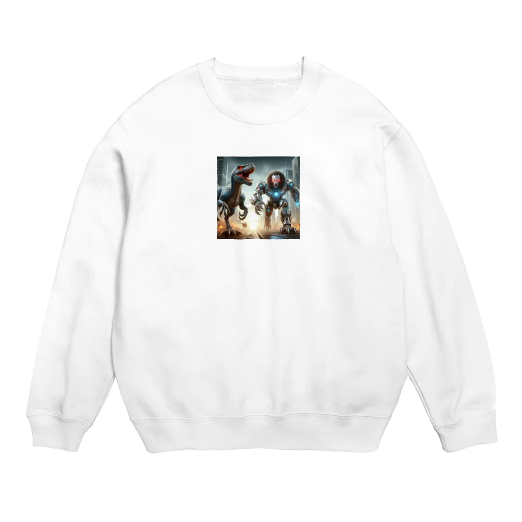 OTIRUBUTUBUTUのラプトルvsロボットライオン Crew Neck Sweatshirt