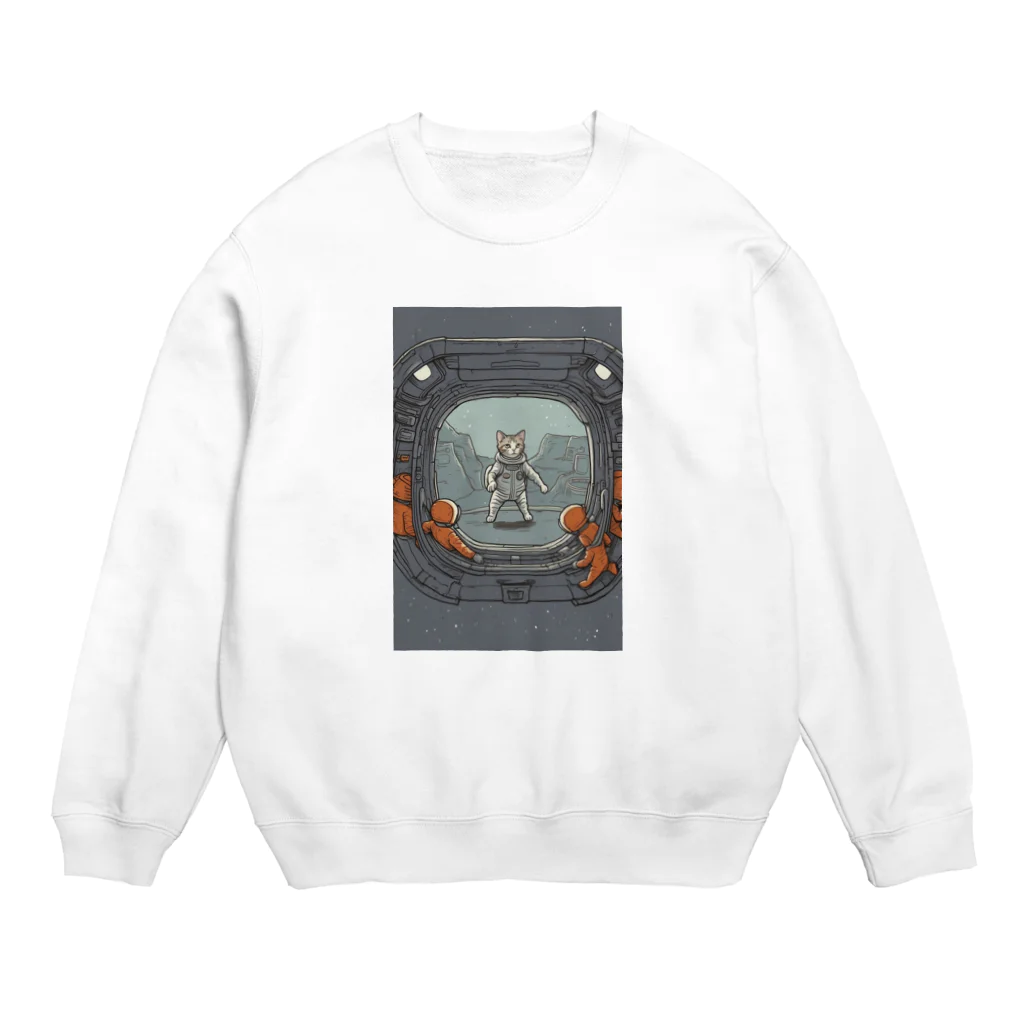 t_08の宇宙猫 Crew Neck Sweatshirt