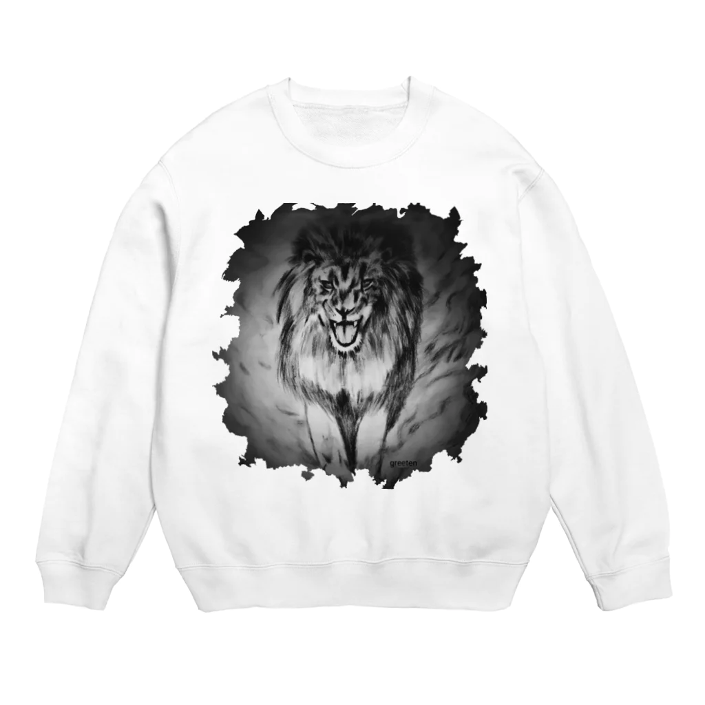 greetenのライオン　アートアニマル　モノクロ Crew Neck Sweatshirt