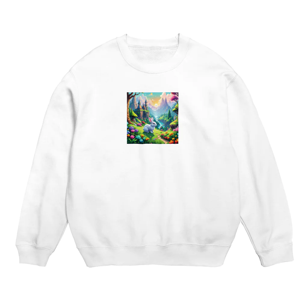 キラキラとどうぶつの魔法の国の白ウサギ Crew Neck Sweatshirt