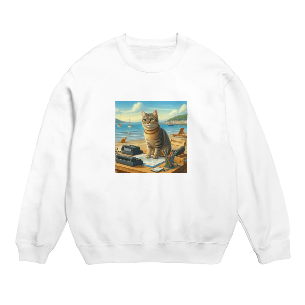 peace2024の海辺の仕事猫 Crew Neck Sweatshirt