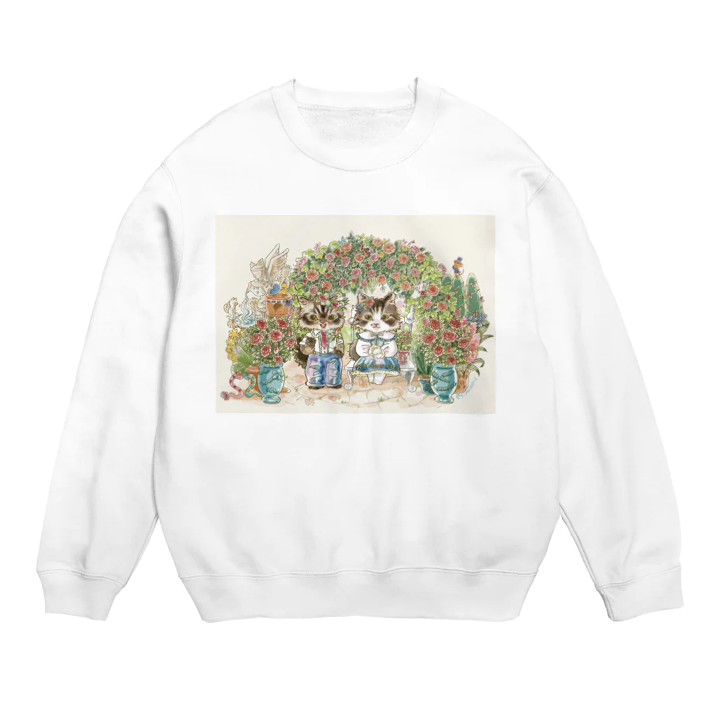 猫のきぬくんのお店の安寿ちゃんと弥勒くん Crew Neck Sweatshirt