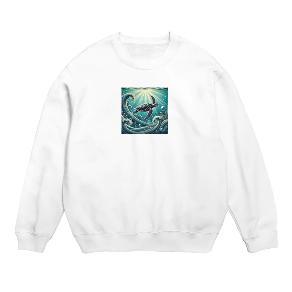 海の幸のウミガメと水流 Crew Neck Sweatshirt