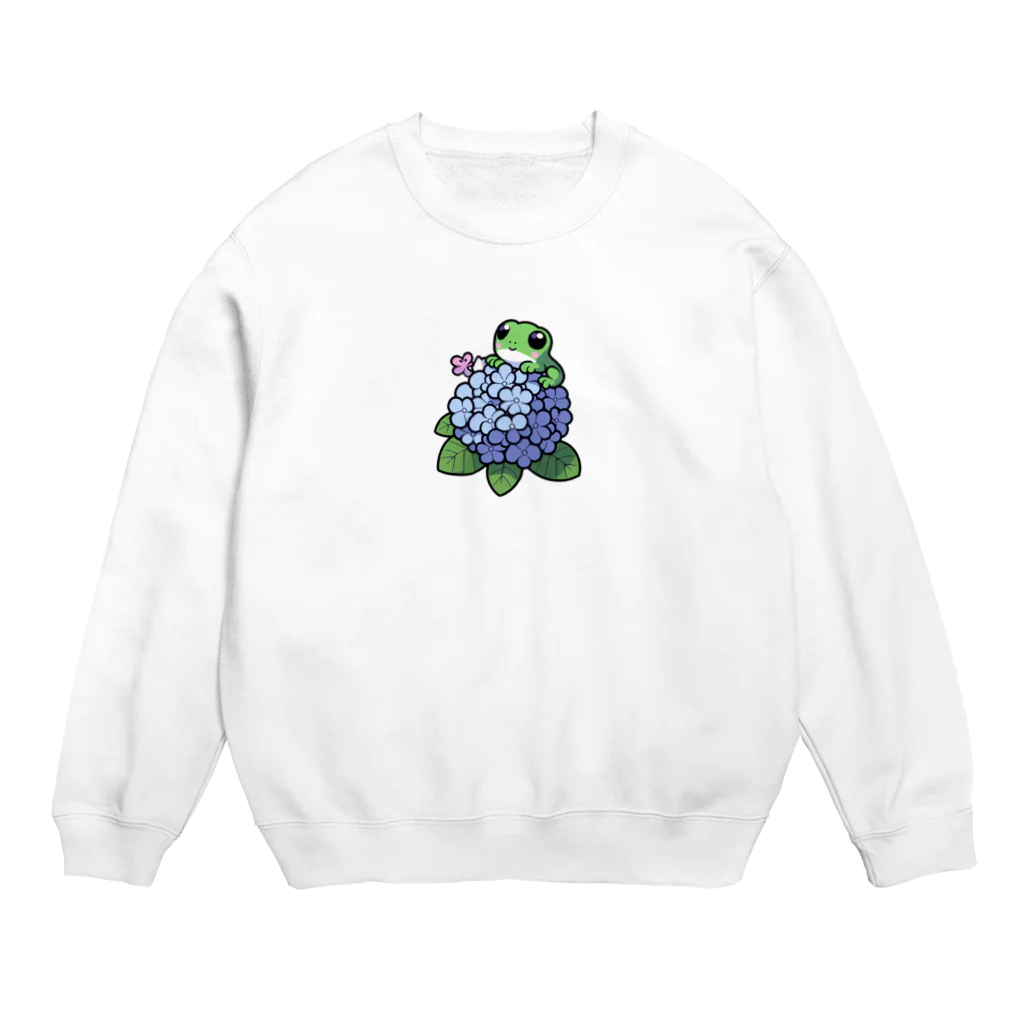 終わらない夢🌈のあじさいの花と🐸カエル君 Crew Neck Sweatshirt