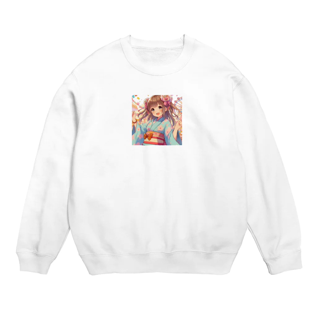 yukatagirlsの元気いっぱいの浴衣姿の女子高生 Crew Neck Sweatshirt