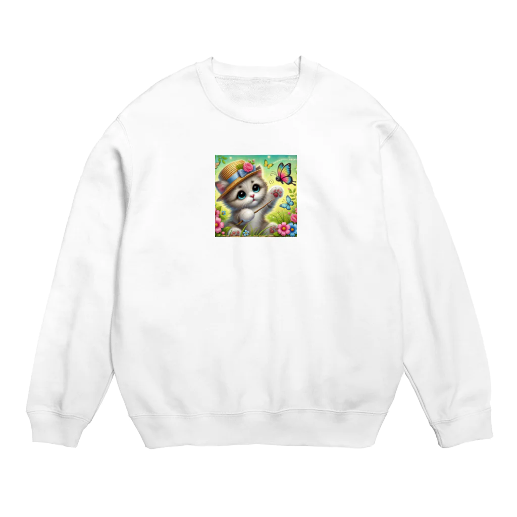 ラッキーマインあべむつきの猫の可愛らしさとユーモアが満載🐱✨ Crew Neck Sweatshirt