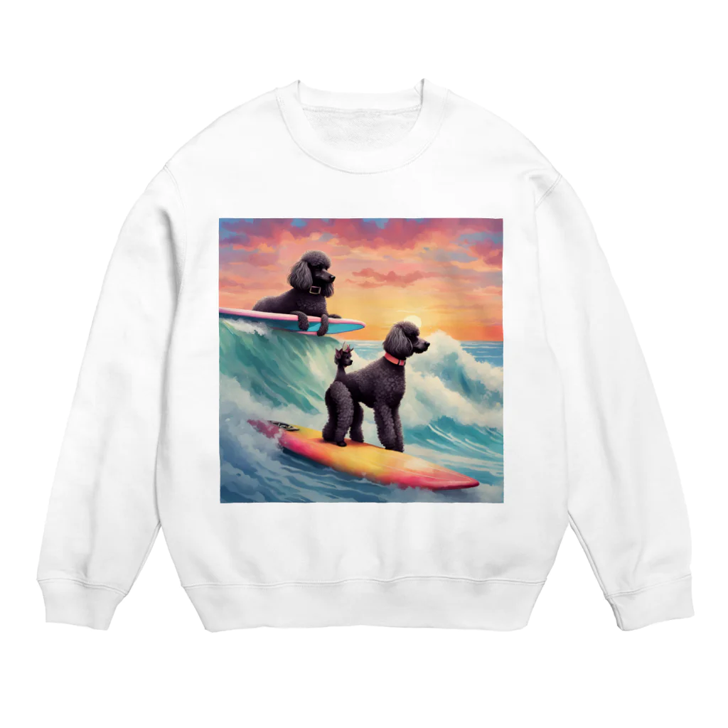 ポンコツ家族の車中泊ショップのプードル親子サーフィン Crew Neck Sweatshirt