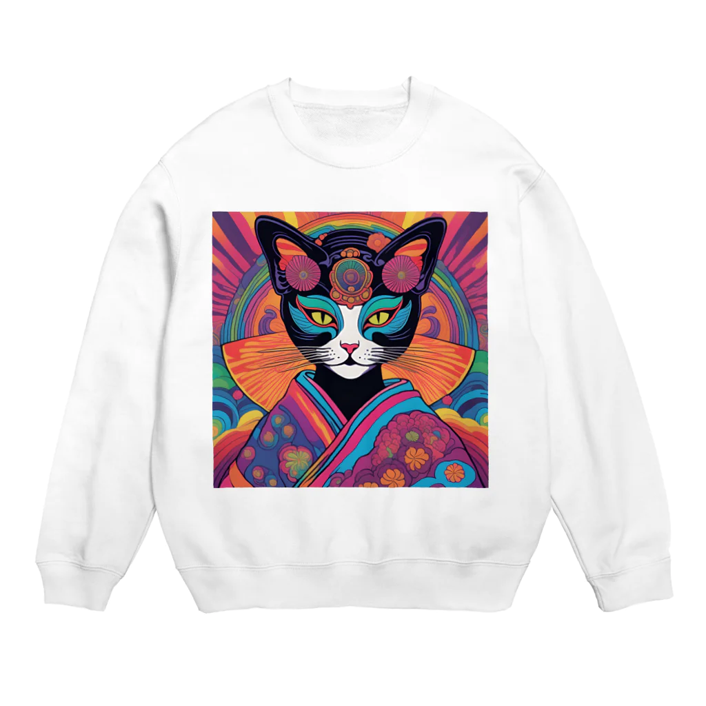 8890の芸者　黒猫 Crew Neck Sweatshirt