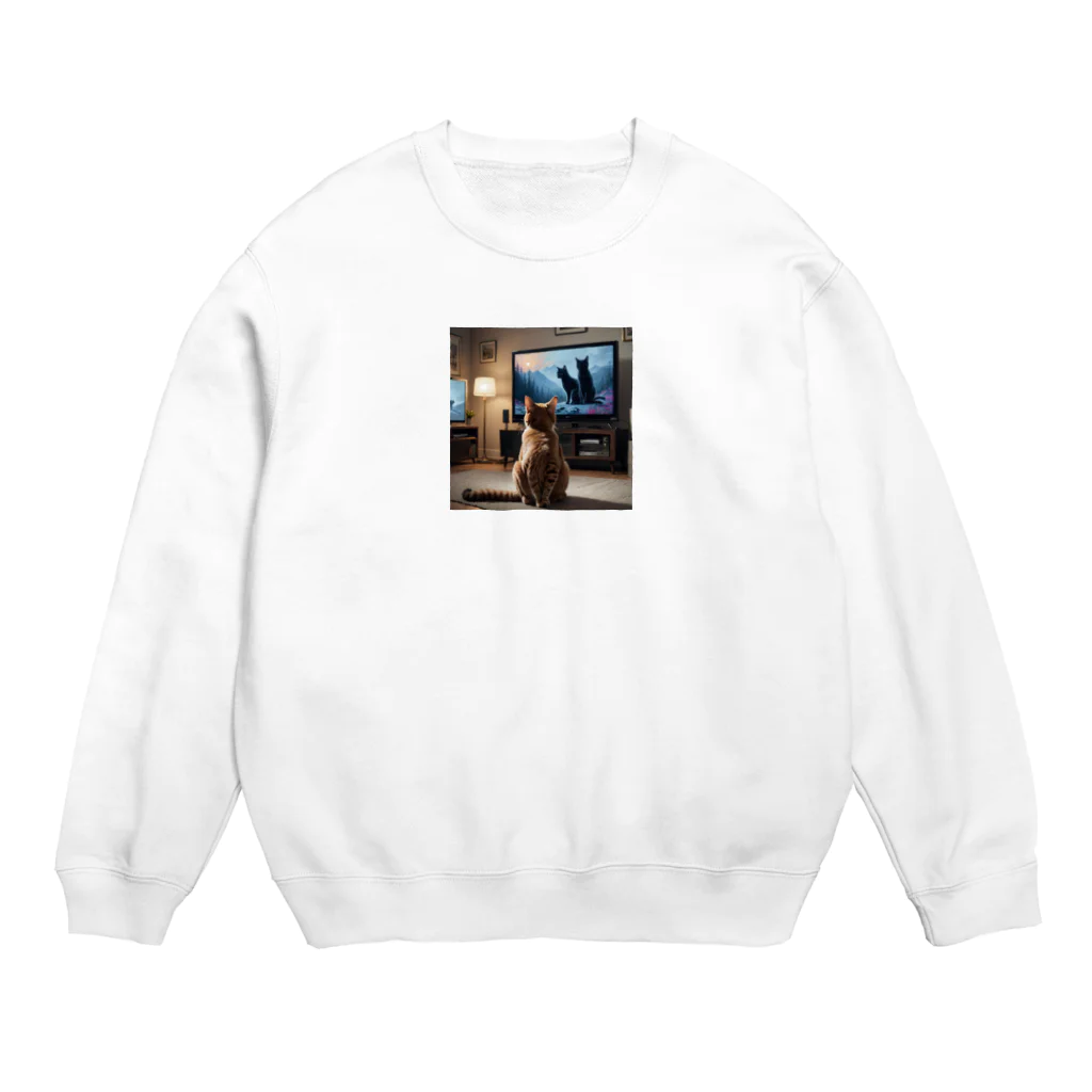 森の雑貨屋のテレビを見るネコ Crew Neck Sweatshirt