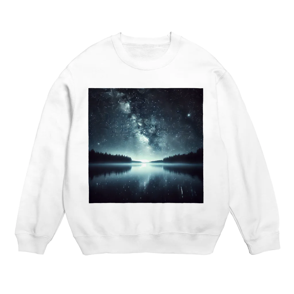 DQ9 TENSIの静かな湖に輝く星々が織りなす幻想的な光景 Crew Neck Sweatshirt