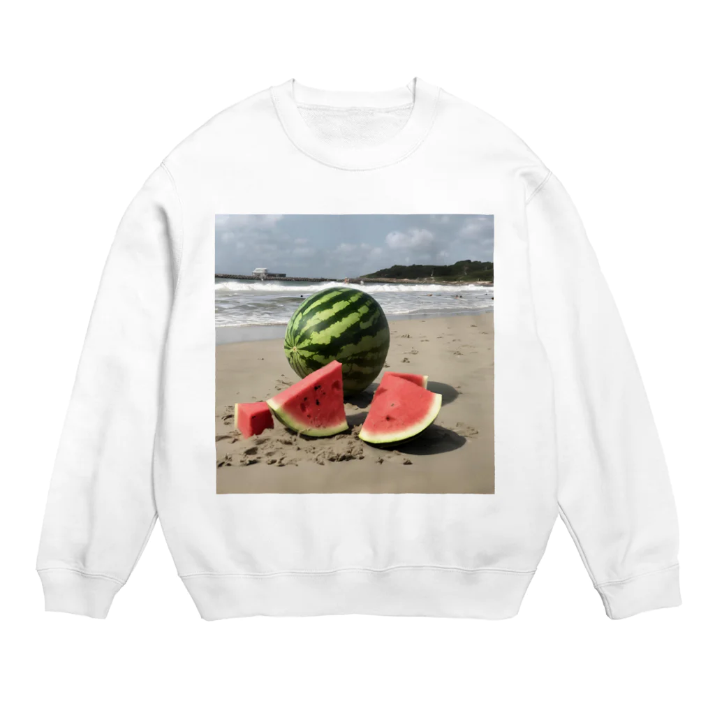 はちみつあめの浜辺のスイカ Crew Neck Sweatshirt