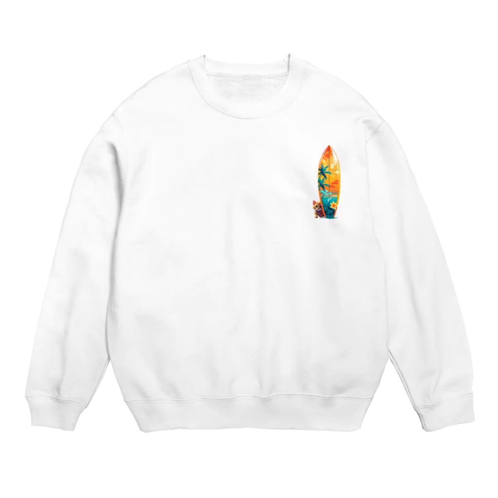 Mellow-Skyのひょっこり猫サーファー Crew Neck Sweatshirt