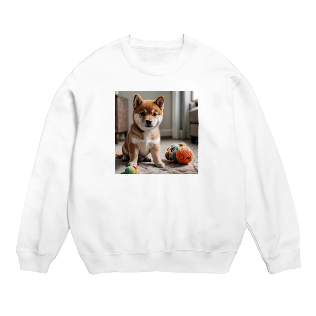 kaerinofficeの柴犬のかわいい幼子が写真の中央にいる。 Crew Neck Sweatshirt