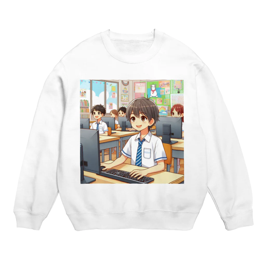 可愛い男の子イラスト販売所　By,keicyanの男の子　中学1年生　パソコン部 Crew Neck Sweatshirt